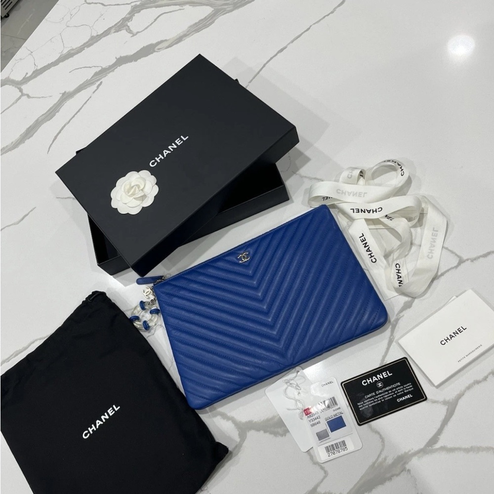 Chanel Royal Blue Chevron Clutch